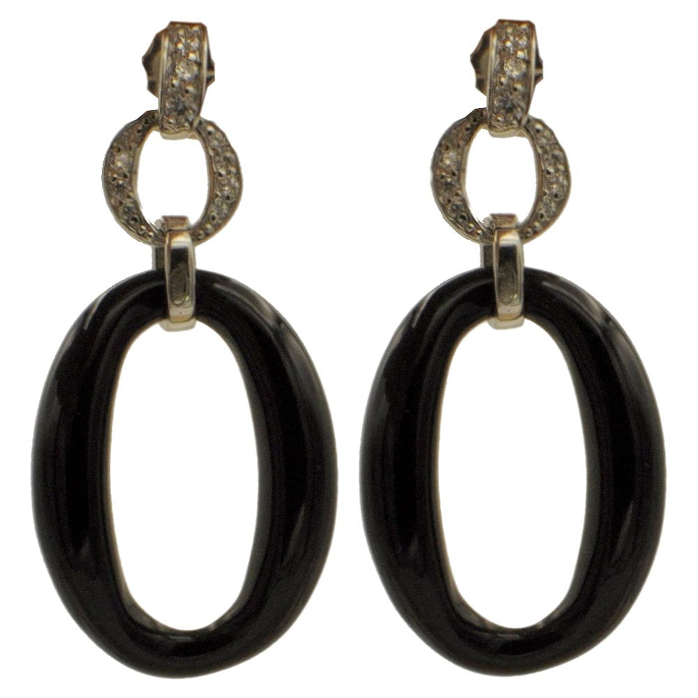 VINTAGE ART DECO EARRINGS IN 925 STERLING SILVER, ONYX AND SEMI-PRECIOUS STONES - MY LITTLE VENDOME