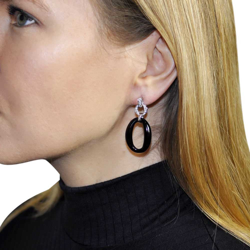 VINTAGE ART DECO EARRINGS IN 925 STERLING SILVER, ONYX AND SEMI-PRECIOUS STONES - MY LITTLE VENDOME