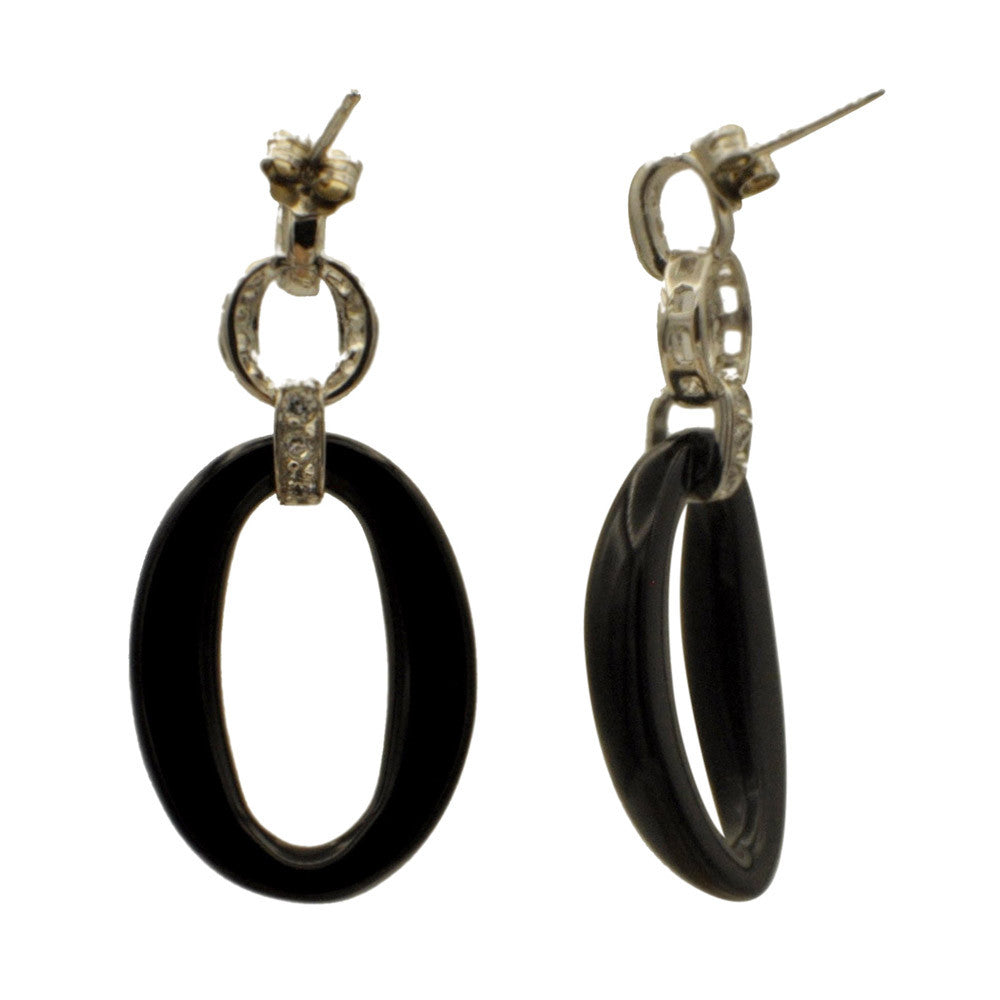 VINTAGE ART DECO EARRINGS IN 925 STERLING SILVER, ONYX AND SEMI-PRECIOUS STONES - MY LITTLE VENDOME