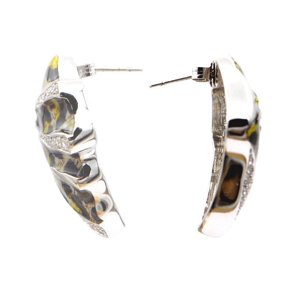 BOUCLE D'OREILLE LÉOPARD ÉMAILLÉ & CRISTAL DE ROCHE NATUREL - ARGENT 925 - MY LITTLE VENDOME