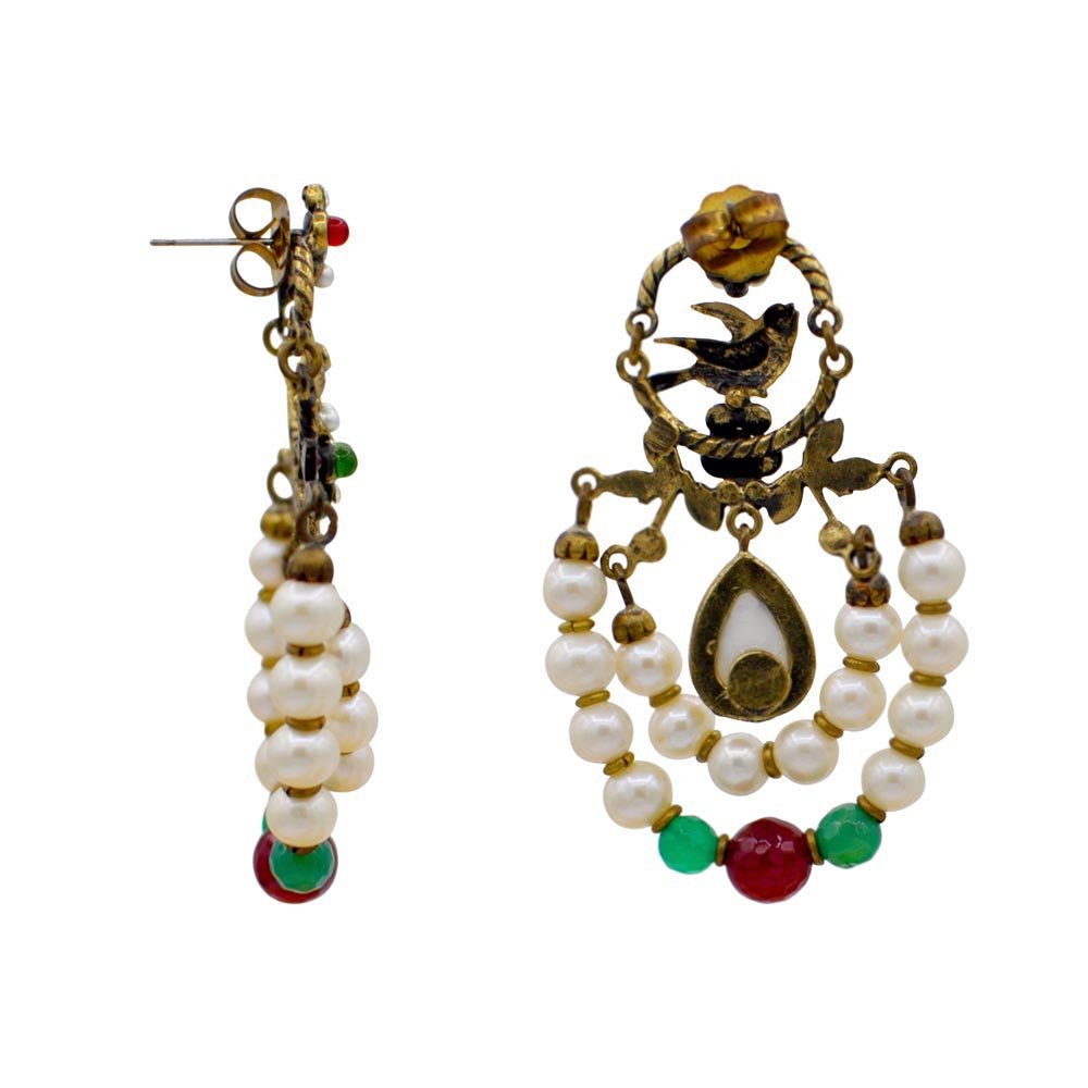 BOUCLES D'OREILLES CHANDELIER VINTAGE DE STYLE VICTORIEN EN PERLES NATURELLES ET PIERRES SEMI - PRÉCIEUSES - MY LITTLE VENDOME