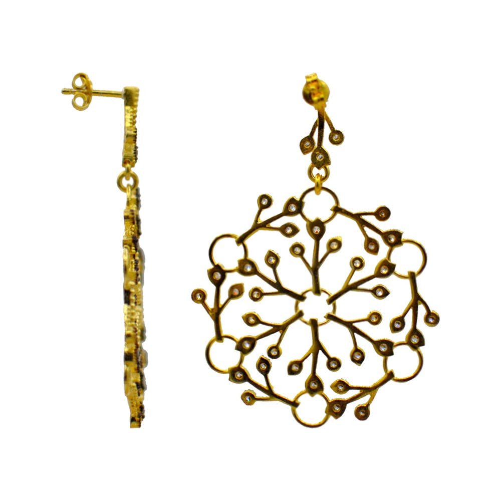 BOUCLES D'OREILLES EN OR 14 CARATS ET ARGENT 925 FAÇON DENTELLE ET PIERRES NATURELLES ET SEMI PRÉCIEUSES - MY LITTLE VENDOME