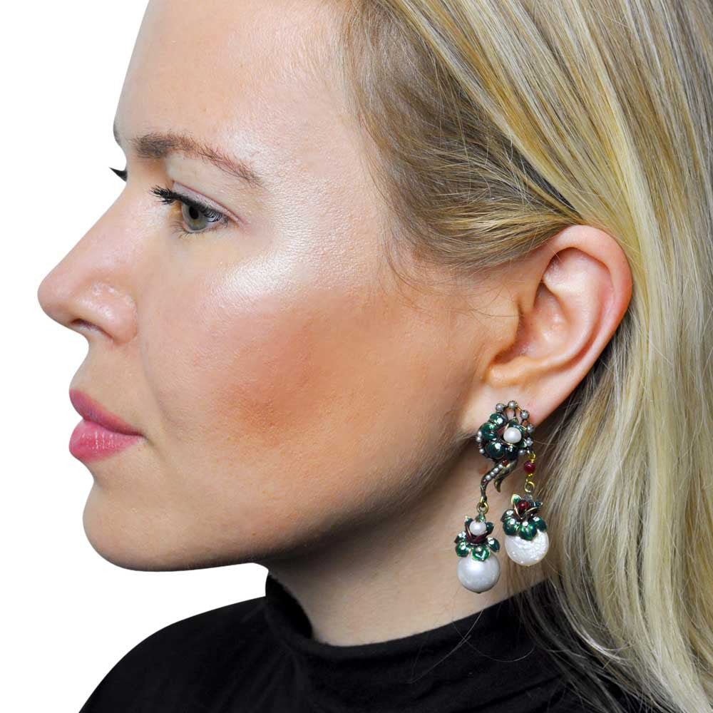 BOUCLES D'OREILLES PERLES BAROQUES, BOUCLES D'OREILLES ÉMAILLÉES, BOUCLE D'OREILLE VINTAGE DE STYLE VICTORIEN - MY LITTLE VENDOME