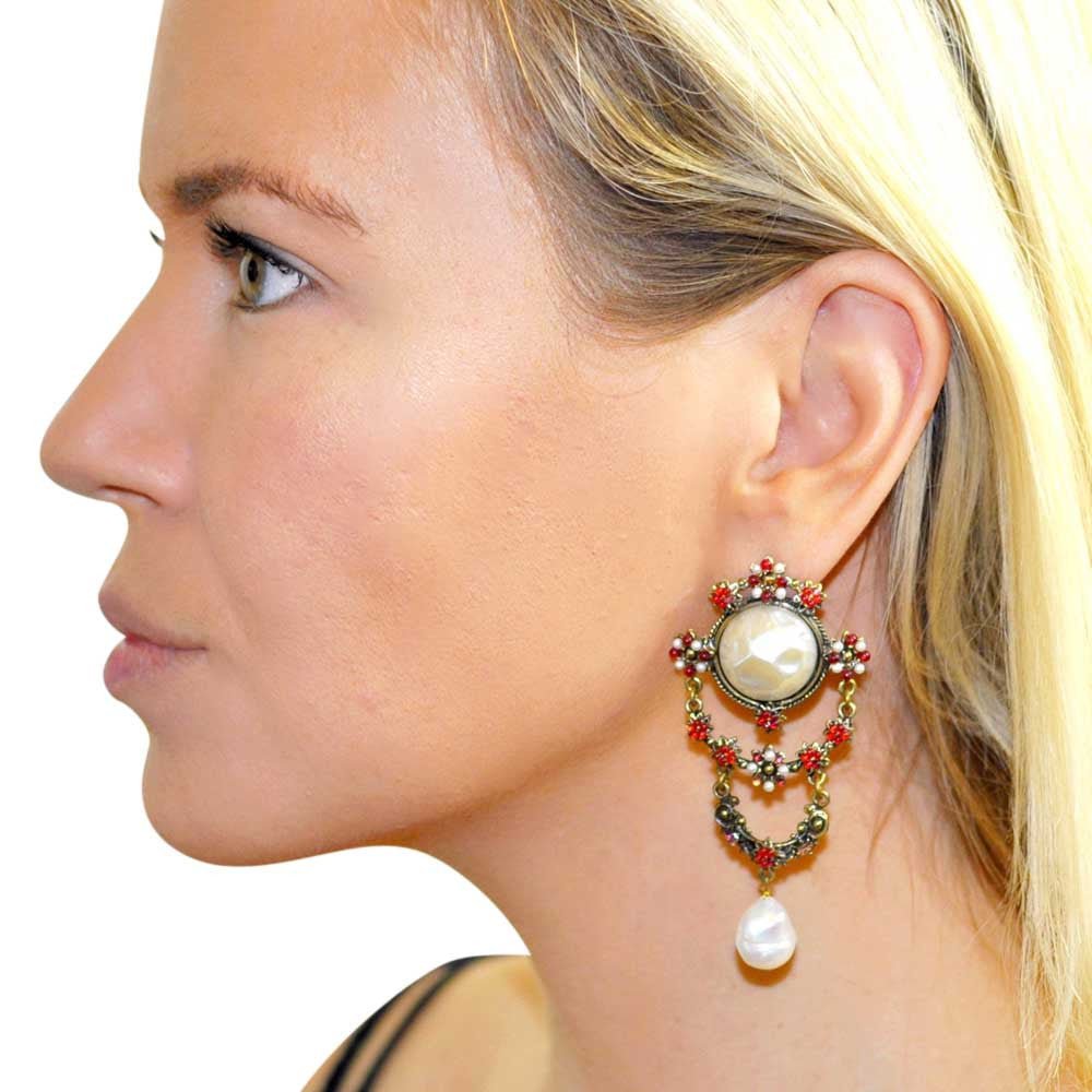 BOUCLES D'OREILLES VINTAGE DE STYLE VICTORIEN EN PERLES NATURELLES BAROQUES ET PIERRES SEMI PRÉCIEUSES - MY LITTLE VENDOME