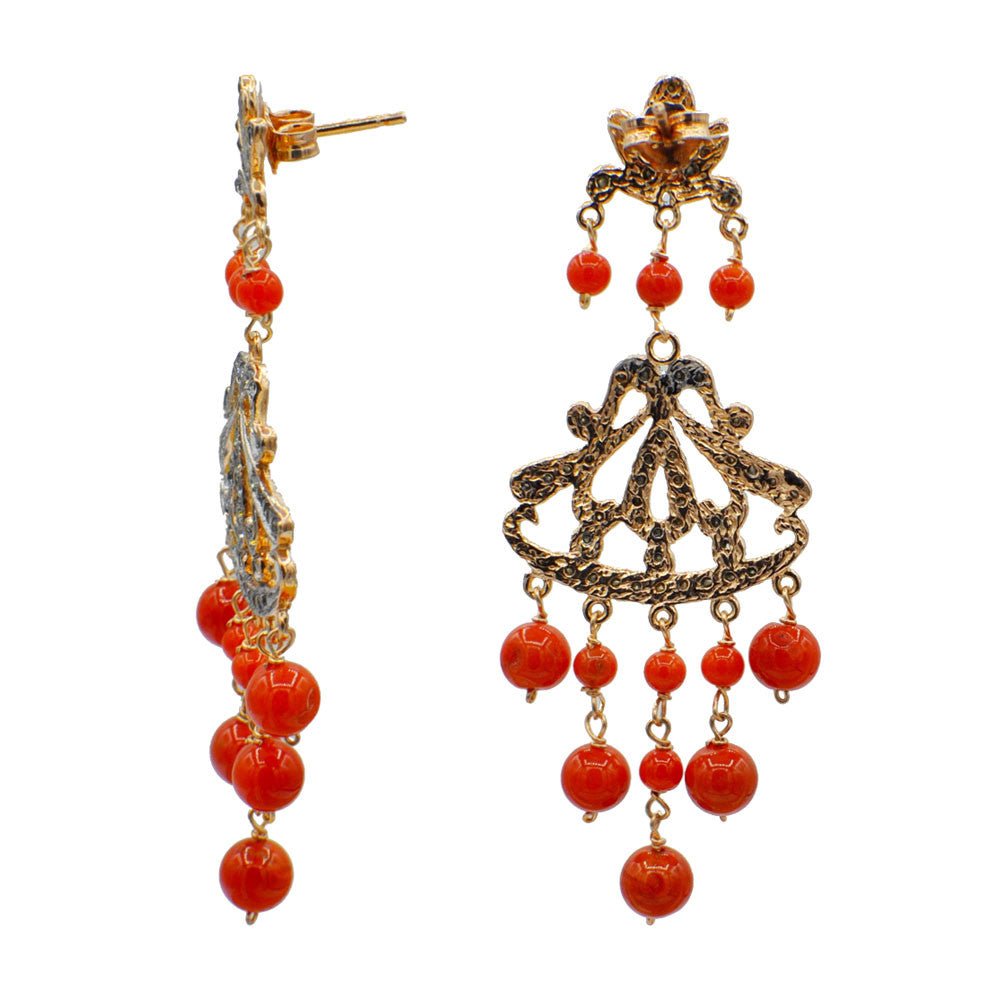 BOUCLES D'OREILLES VINTAGE EN CORAIL EN OR ROSE ET ARGENT 925 - MY LITTLE VENDOME