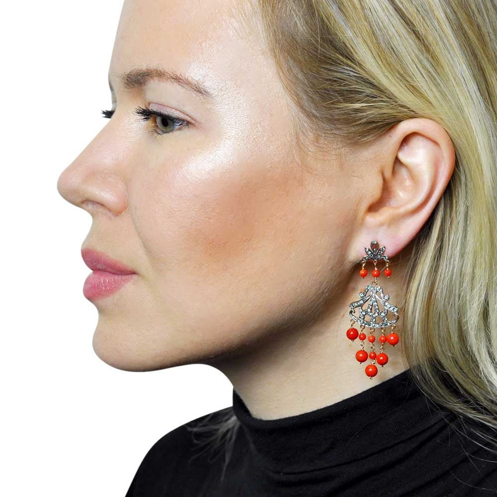 BOUCLES D'OREILLES VINTAGE EN CORAIL EN OR ROSE ET ARGENT 925 - MY LITTLE VENDOME