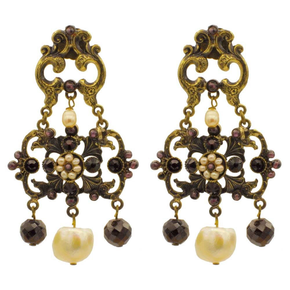 BOUCLES D'OREILLES VINTAGE PIERRES SEMI PRÉCIEUSES ET PERLES NATURELLES - MY LITTLE VENDOME