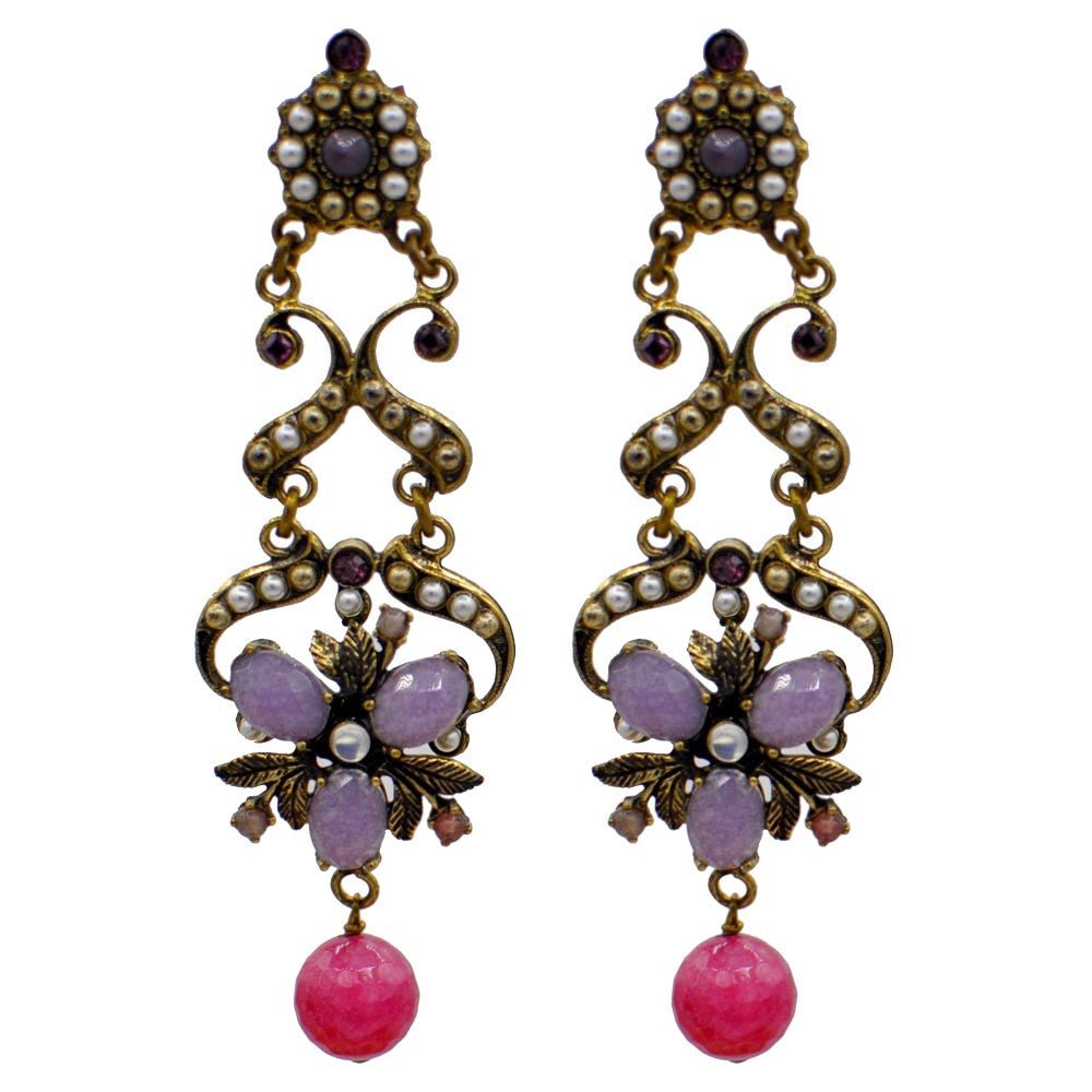 BOUCLES D'OREILLES VINTAGE ROSE DE STYLE VICTORIEN, PERLES NATURELLES ET PIERRES SEMI - PRÉCIEUSES - MY LITTLE VENDOME