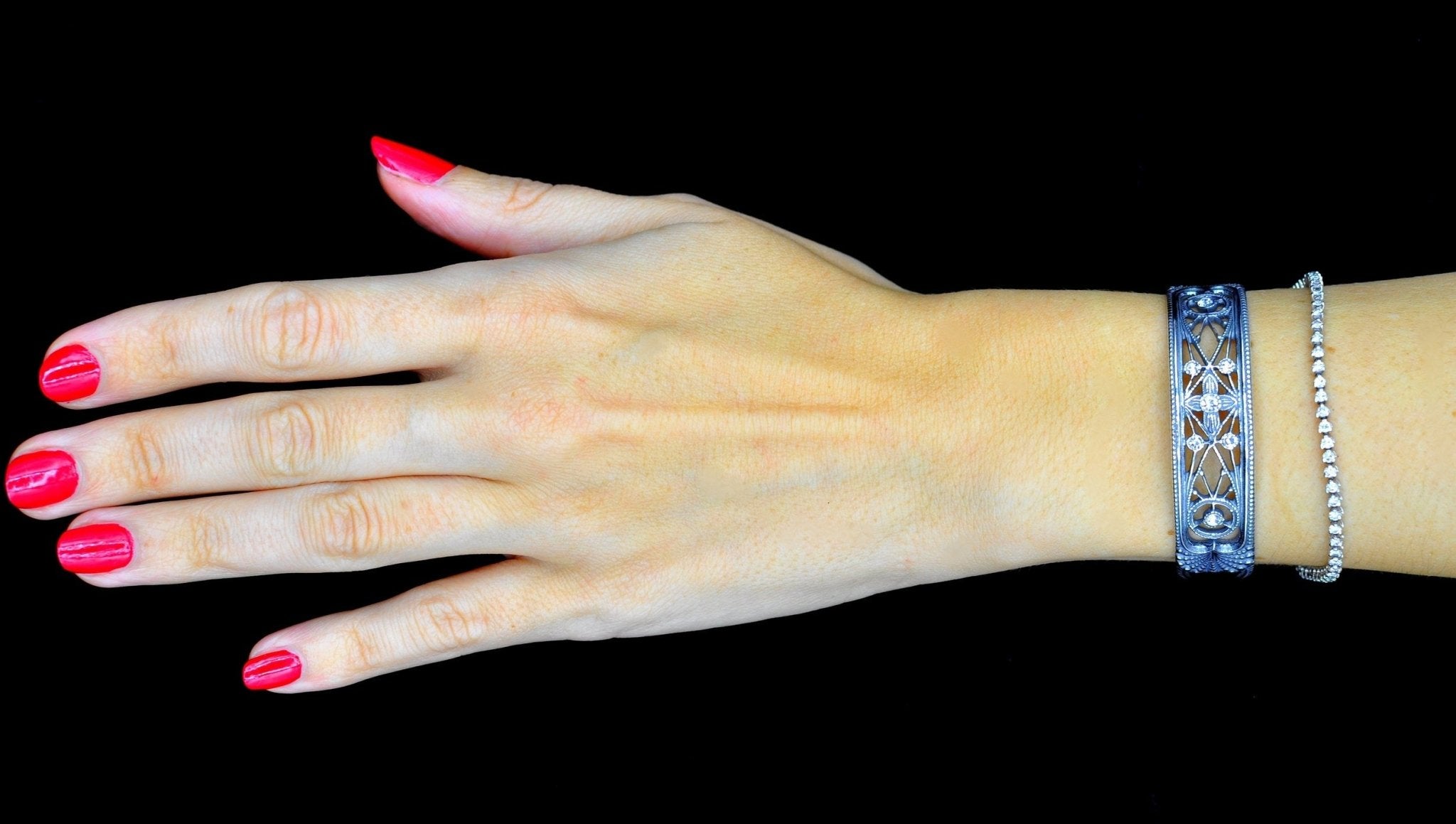 BRACELET JONC EN ARGENT ART DECO ET PIERRES SEMI PRÉCIEUSES - MY LITTLE VENDOME