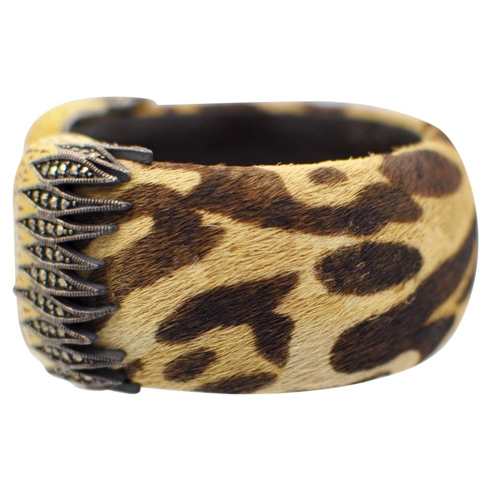 BRACELET MANCHETTE LEOPARD EMAILLE JAUNE & MARCASSITE - MY LITTLE VENDOME