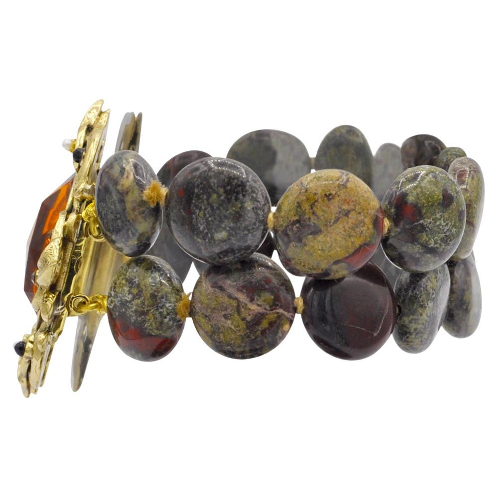 BRACELET PERLE D'AGATE VERTE & QUARTZ ORANGE - VINTAGE - MY LITTLE VENDOME