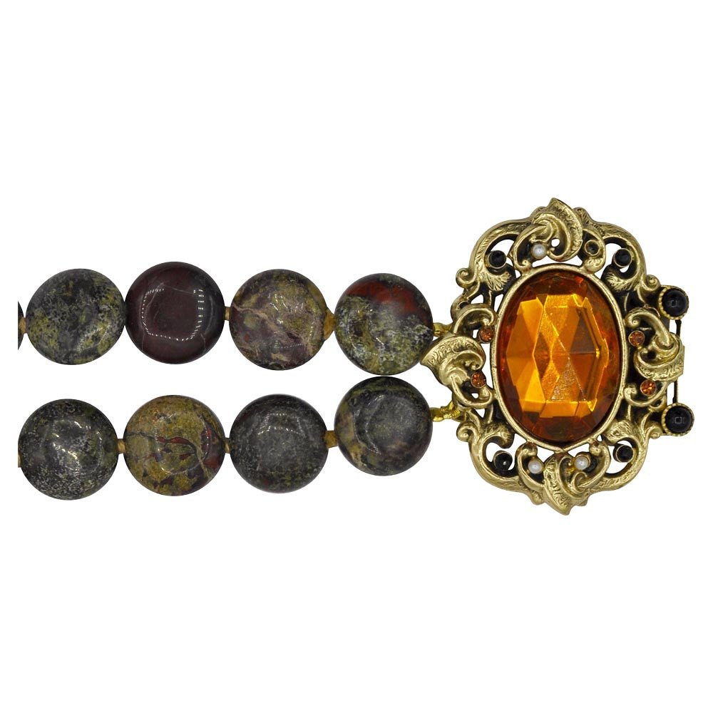 BRACELET PERLE D'AGATE VERTE & QUARTZ ORANGE - VINTAGE - MY LITTLE VENDOME