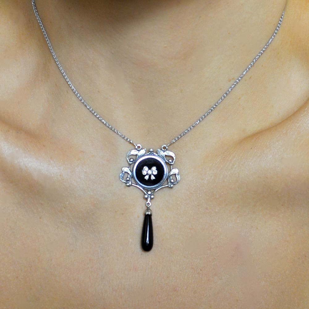 COLLIER ART DÉCO EN ARGENT 925, ONYX ET PIERRE SEMI PRÉCIEUSE - MY LITTLE VENDOME
