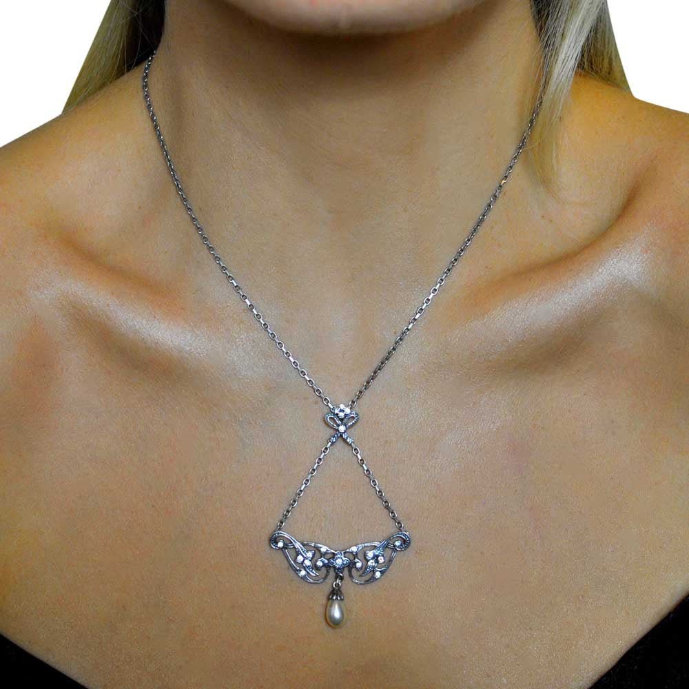 COLLIER ART DÉCO EN ARGENT 925, PERLE NATURELLE ET PIERRES SEMI PRÉCIEUSES - MY LITTLE VENDOME