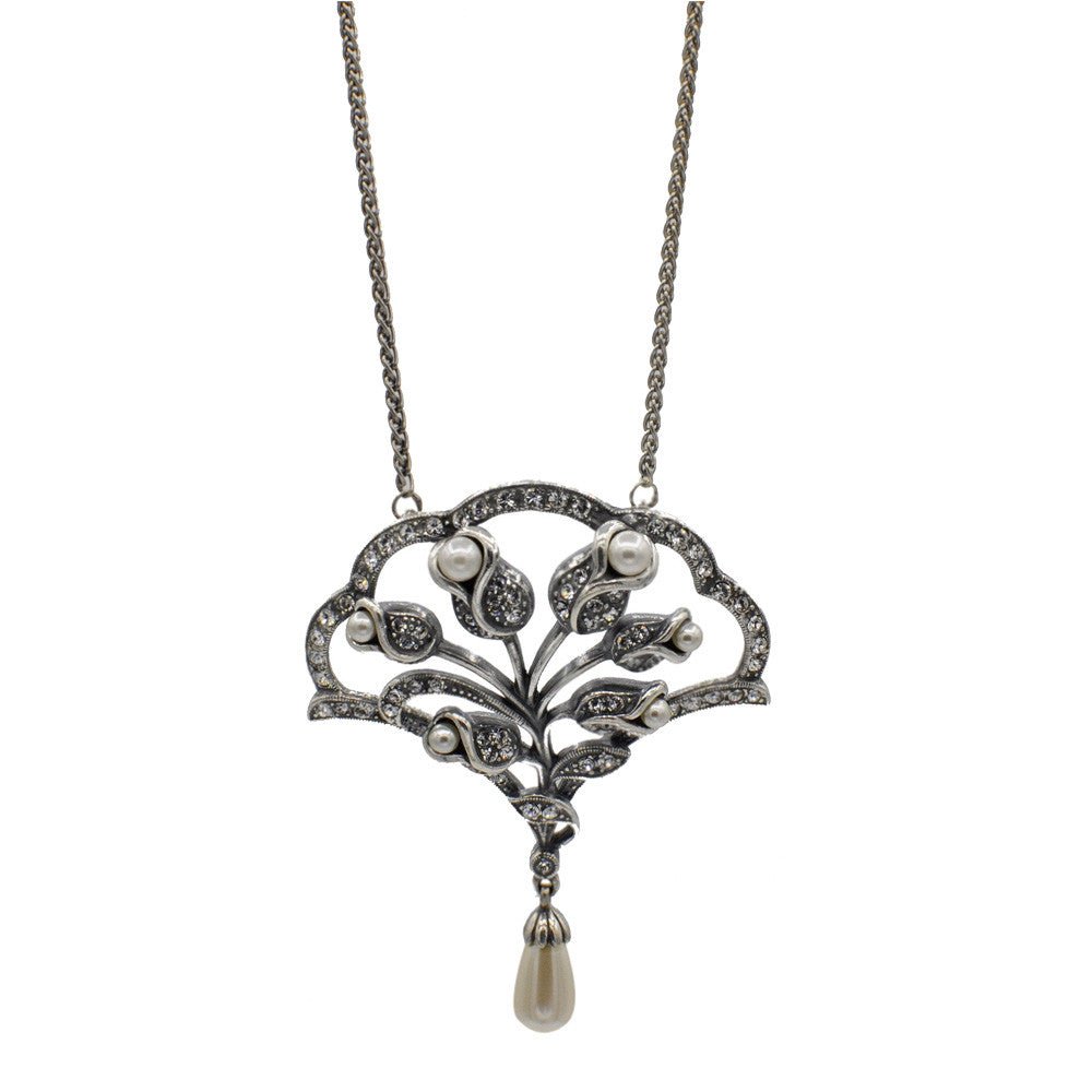 COLLIER ART DÉCO FLEUR EN ARGENT 925, PERLES NATURELLES ET PIERRES SEMI PRÉCIEUSES - MY LITTLE VENDOME