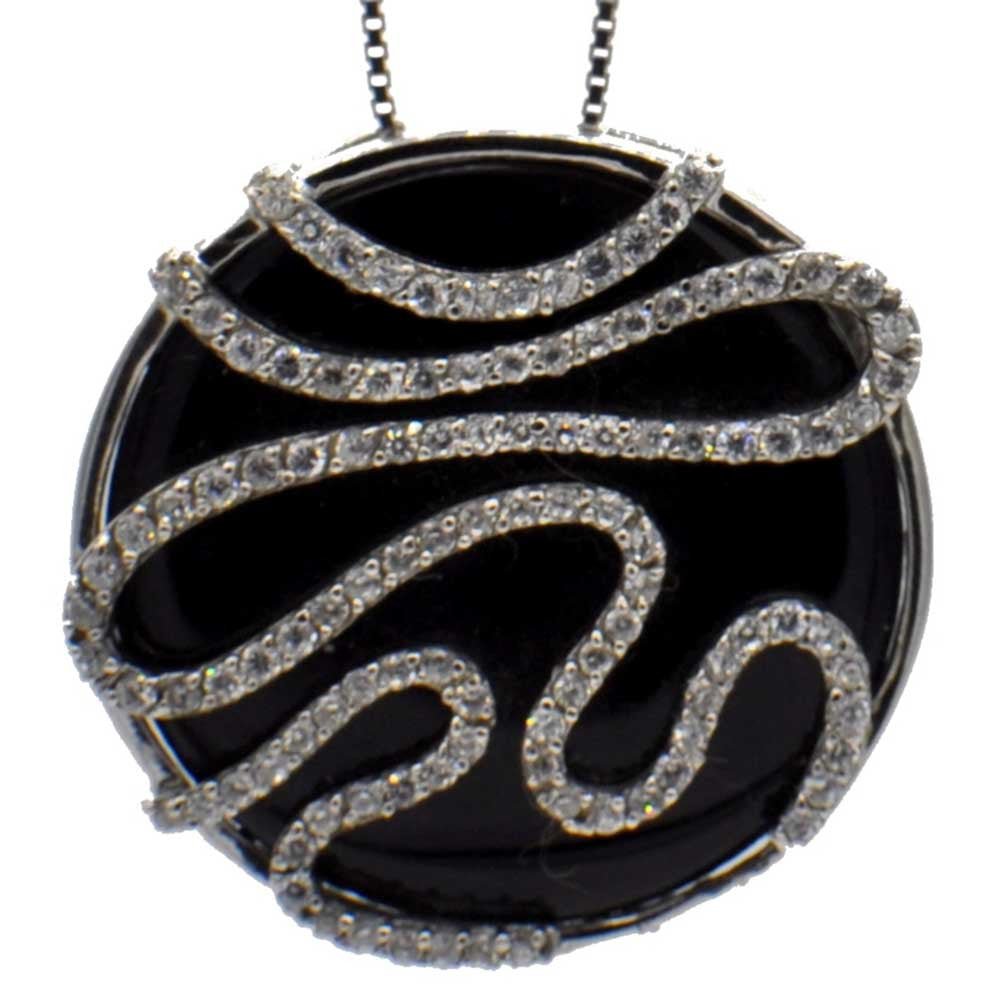 COLLIER PENDENTIF CERCLE EN ARGENT 925, BAKÉLITE NOIR ET PIERRES SEMI - PRÉCIEUSES - MY LITTLE VENDOME