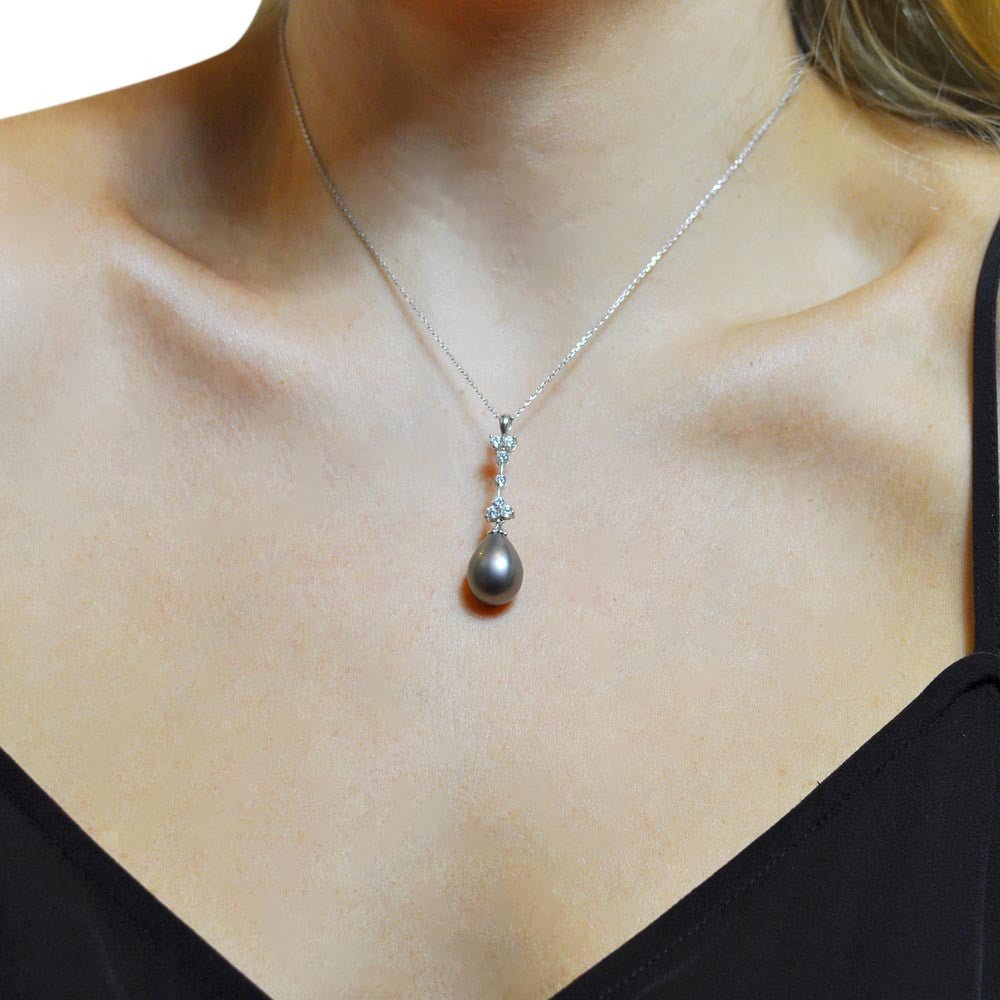 COLLIER PENDENTIF GOUTTE DE PERLE GRISE EN ARGENT 925 - MY LITTLE VENDOME