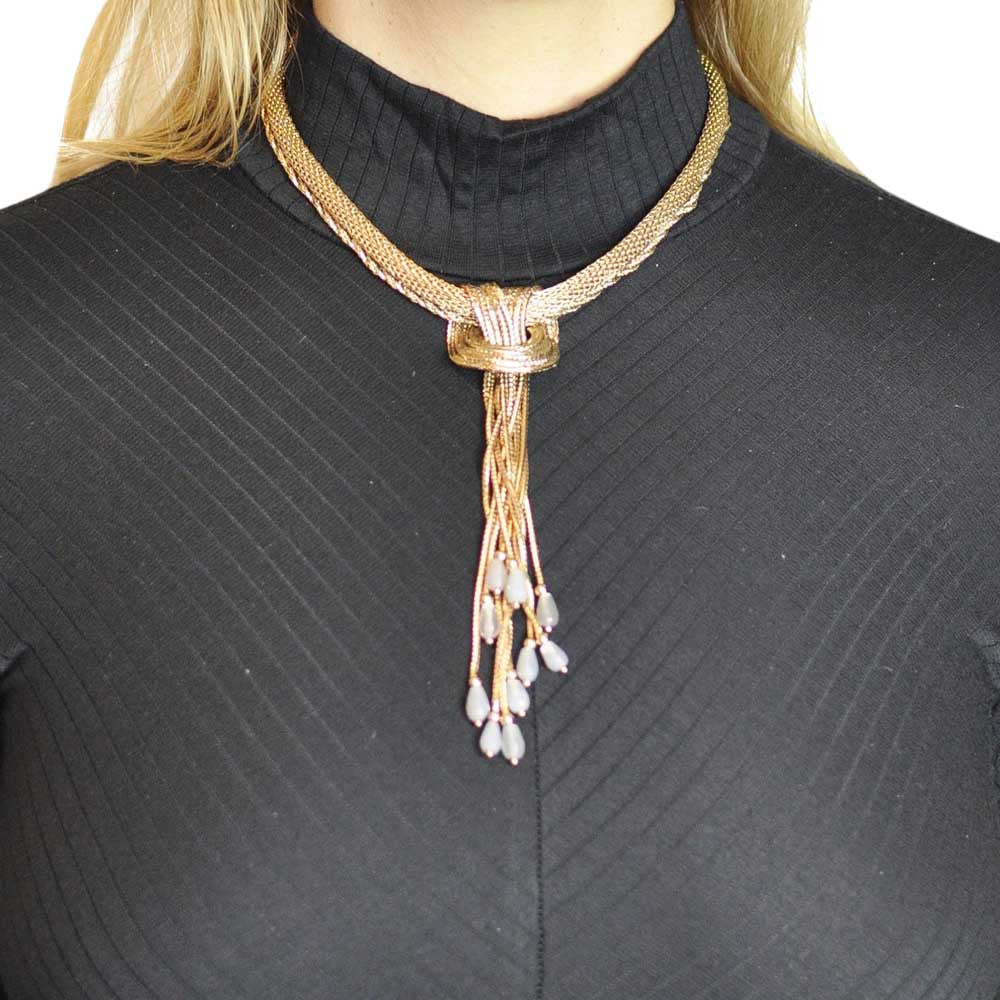 GOLD CHOKER NECKLACE POMPOM NECKLACE 14 CARAT GOLD VENITIAN NECKLACE SEMI-PRECIOUS STONE NECKLACE WOMEN'S GIFT - MY LITTLE VENDOME