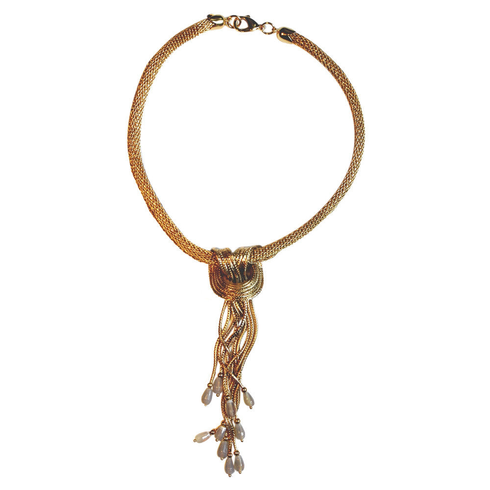 GOLD CHOKER NECKLACE POMPOM NECKLACE 14 CARAT GOLD VENITIAN NECKLACE SEMI-PRECIOUS STONE NECKLACE WOMEN'S GIFT - MY LITTLE VENDOME