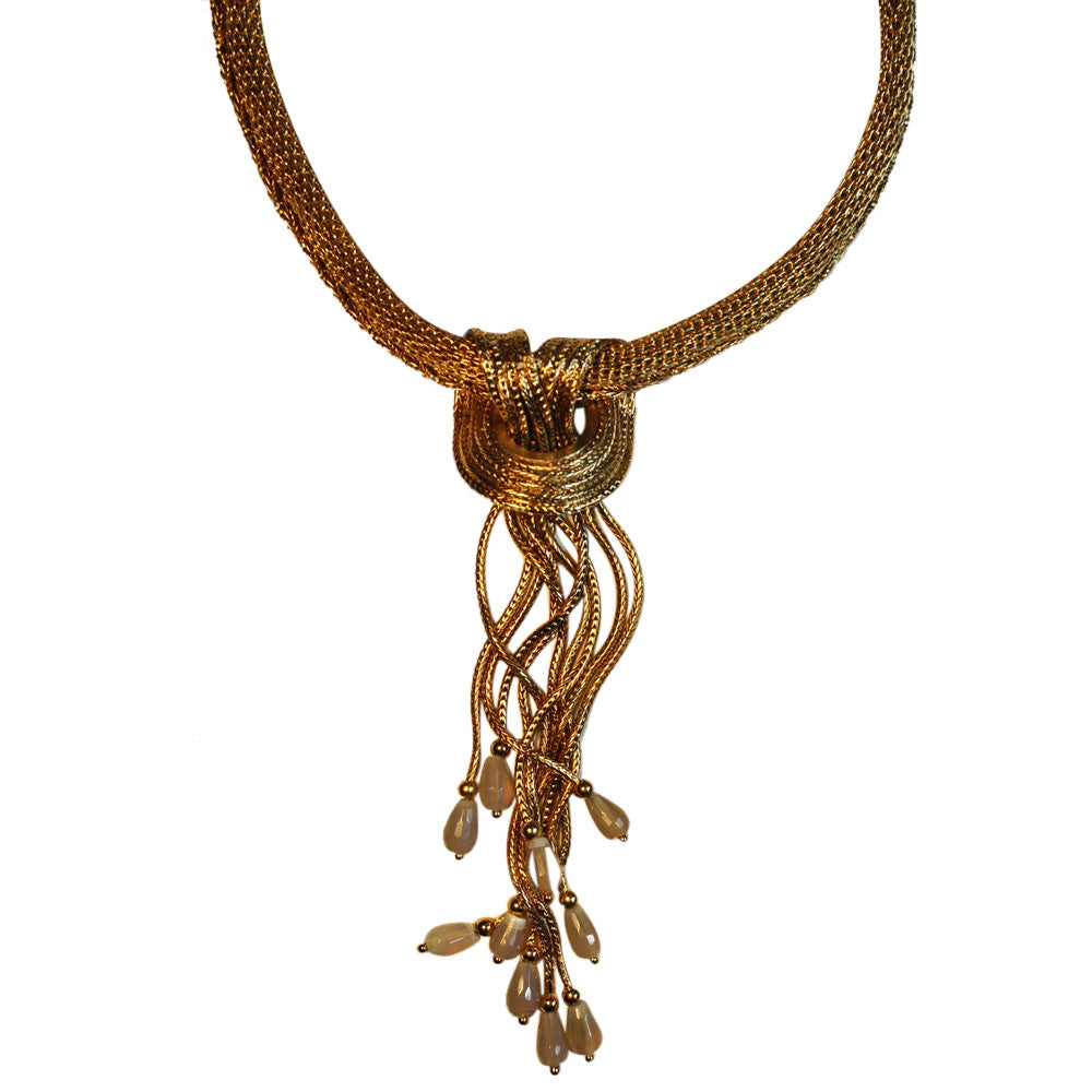 GOLD CHOKER NECKLACE POMPOM NECKLACE 14 CARAT GOLD VENITIAN NECKLACE SEMI-PRECIOUS STONE NECKLACE WOMEN'S GIFT - MY LITTLE VENDOME