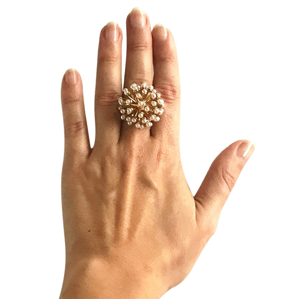 PERLE BAGUE FEMME BAGUE PERLE, BAGUE DOREE BAGUE OR ROSE VENITIEN 14 CARATS BAGUE BOHO BIJOU FLEUR BAGUE AJUSTABLE - MY LITTLE VENDOME