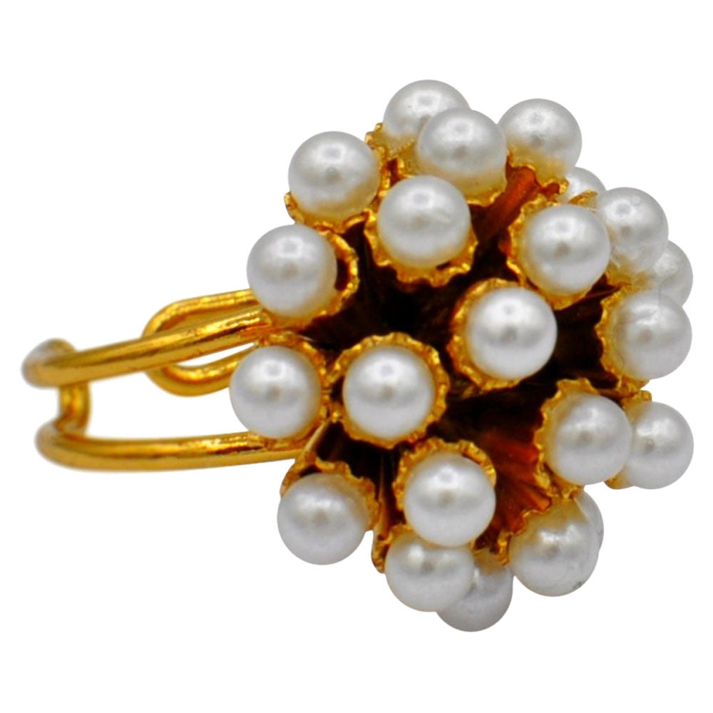 PEARL RING WOMAN PEARL RING GOLD RING 14 CARAT ROSE GOLD VENITIAN RING BOHO JEWEL FLOWER RING ADJUSTABLE - MY LITTLE VENDOME