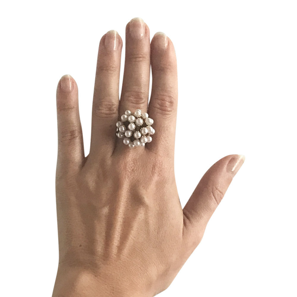 PEARL RING WOMAN PEARL RING GOLD RING 14 CARAT ROSE GOLD VENITIAN RING BOHO JEWEL FLOWER RING ADJUSTABLE - MY LITTLE VENDOME