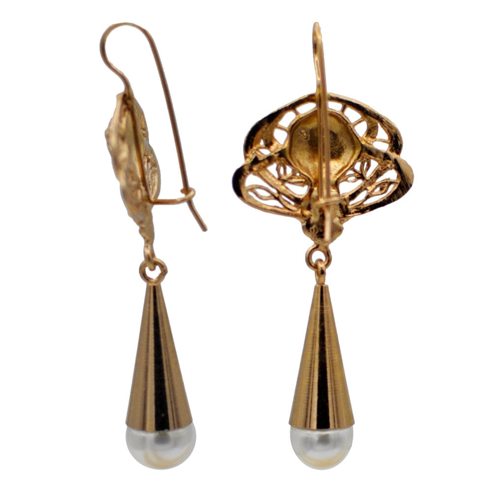 ART NOUVEAU PERLE BOUCLES D'OREILLES ART DECO 14 CARATS ROSE GOLD VENITIAN EARRINGS, PEARL EARRINGS - MY LITTLE VENDOME
