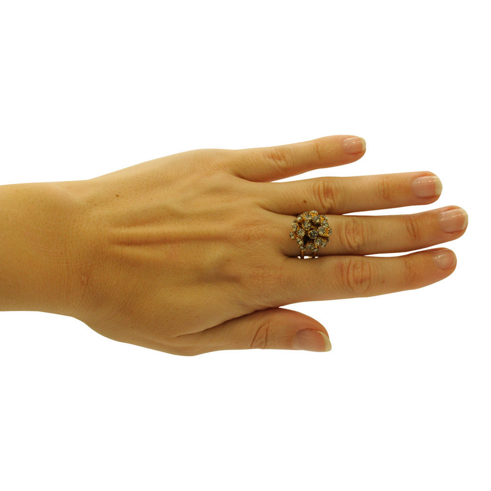 GOLD & QUARTZ RING SEMI-PRECIOUS STONE RING WOMEN'S RING 14 CARAT GOLD VENITIAN JEWEL FLOWER ADJUSTABLE RING - MY LITTLE VENDOME