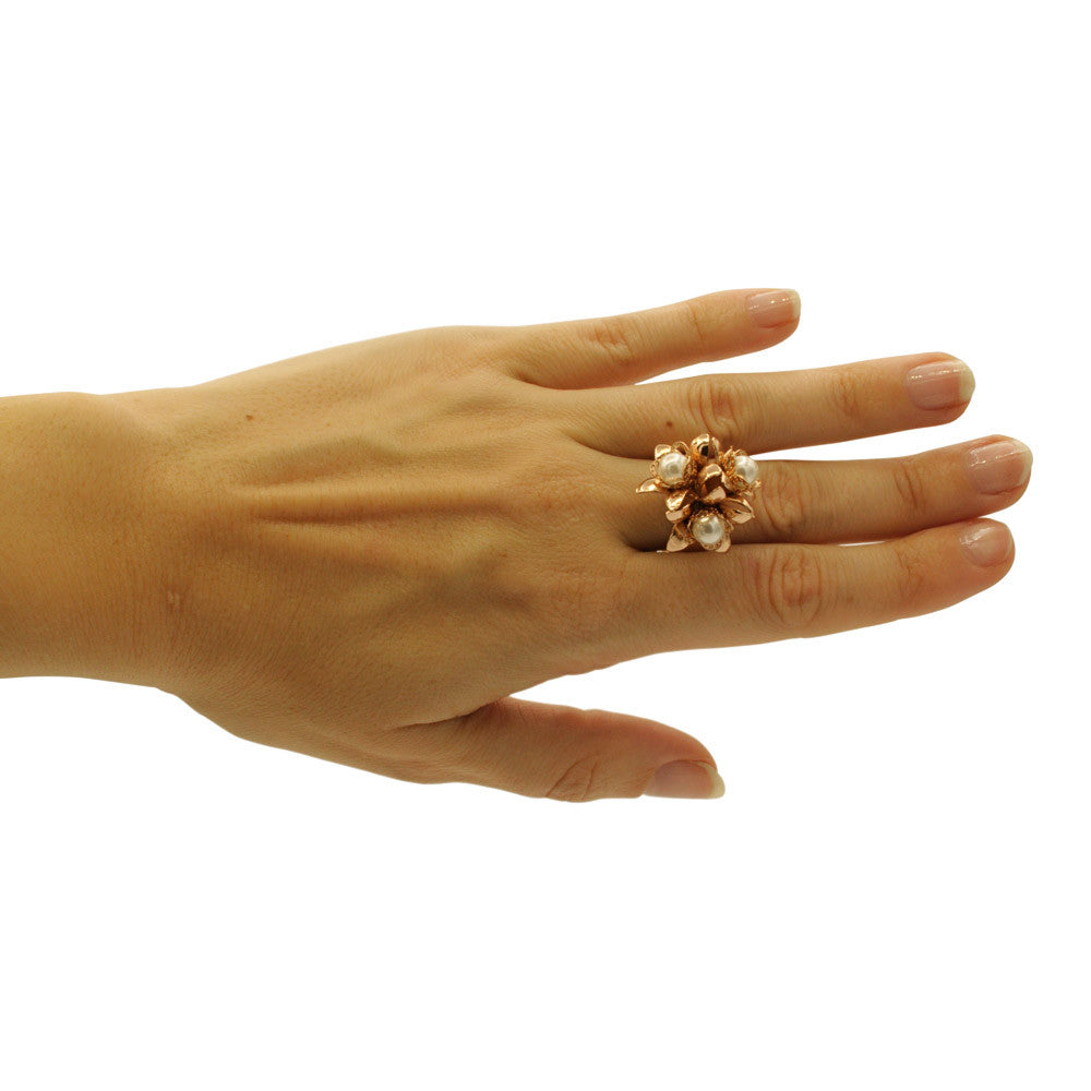 PEARL RING WOMAN PEARL RING GOLD RING 14 CARAT ROSE GOLD VENITIAN RING BOHO JEWEL FLOWER RING ADJUSTABLE - MY LITTLE VENDOME