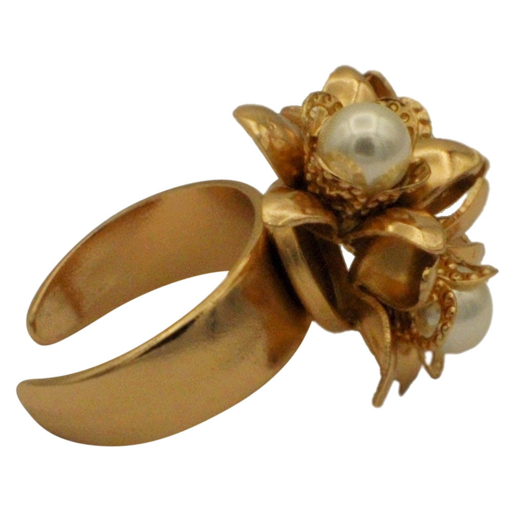 PEARL RING WOMAN PEARL RING GOLD RING 14 CARAT ROSE GOLD VENITIAN RING BOHO JEWEL FLOWER RING ADJUSTABLE - MY LITTLE VENDOME