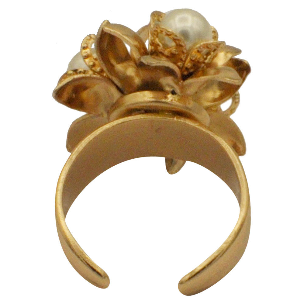 PEARL RING WOMAN PEARL RING GOLD RING 14 CARAT ROSE GOLD VENITIAN RING BOHO JEWEL FLOWER RING ADJUSTABLE - MY LITTLE VENDOME