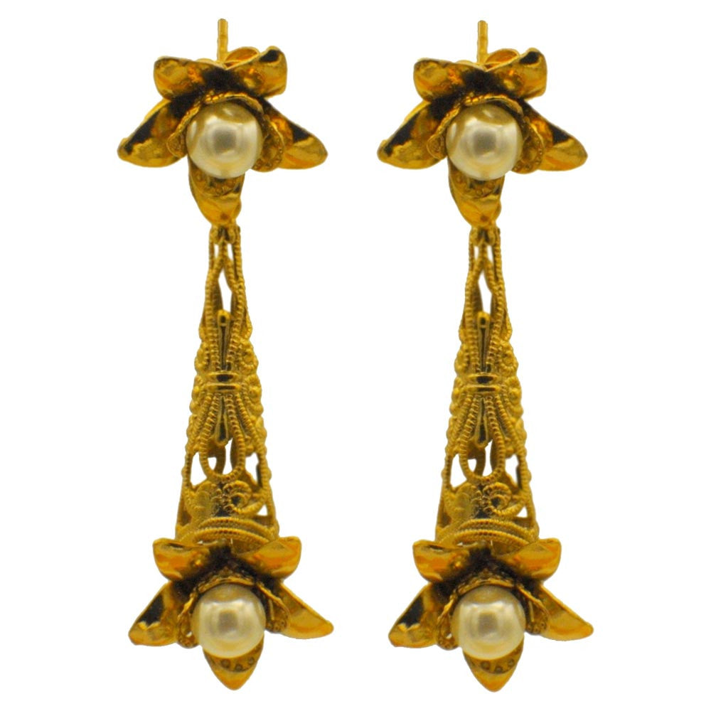 PEARL & FLOWER EARRINGS FLOWER, PEARL EARRINGS, 14 KARAT VENETIAN ROSE GOLD EARRINGS - MY LITTLE VENDOME