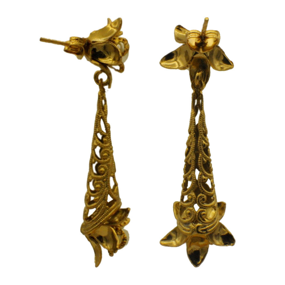 PEARL & FLOWER EARRINGS FLOWER, PEARL EARRINGS, 14 KARAT VENETIAN ROSE GOLD EARRINGS - MY LITTLE VENDOME
