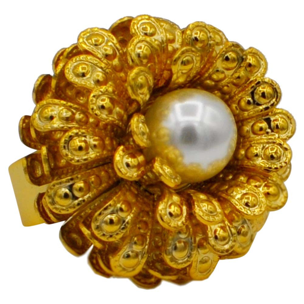 PEARL RING WOMAN PEARL RING GOLD RING 14 CARAT ROSE GOLD VENITIAN RING BOHO JEWEL FLOWER RING ADJUSTABLE - MY LITTLE VENDOME