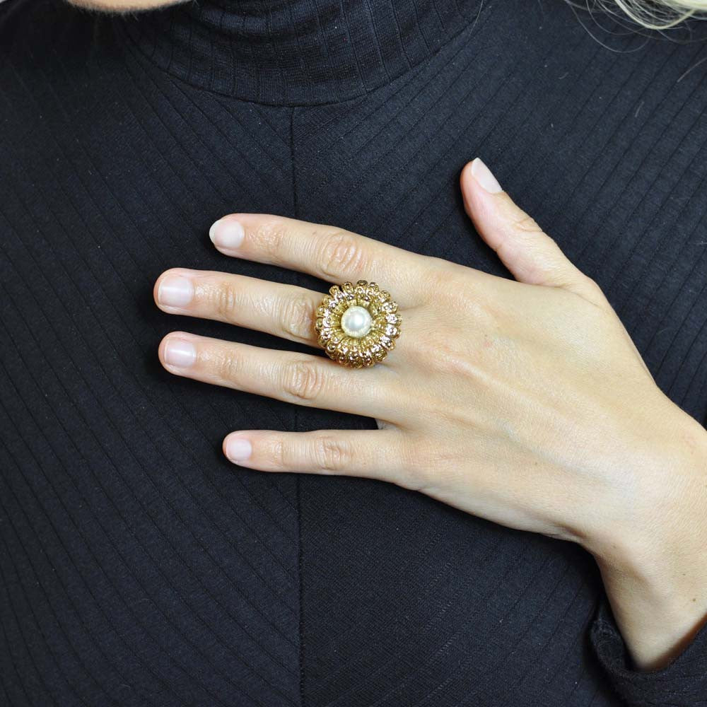 PEARL RING WOMAN PEARL RING GOLD RING 14 CARAT ROSE GOLD VENITIAN RING BOHO JEWEL FLOWER RING ADJUSTABLE - MY LITTLE VENDOME