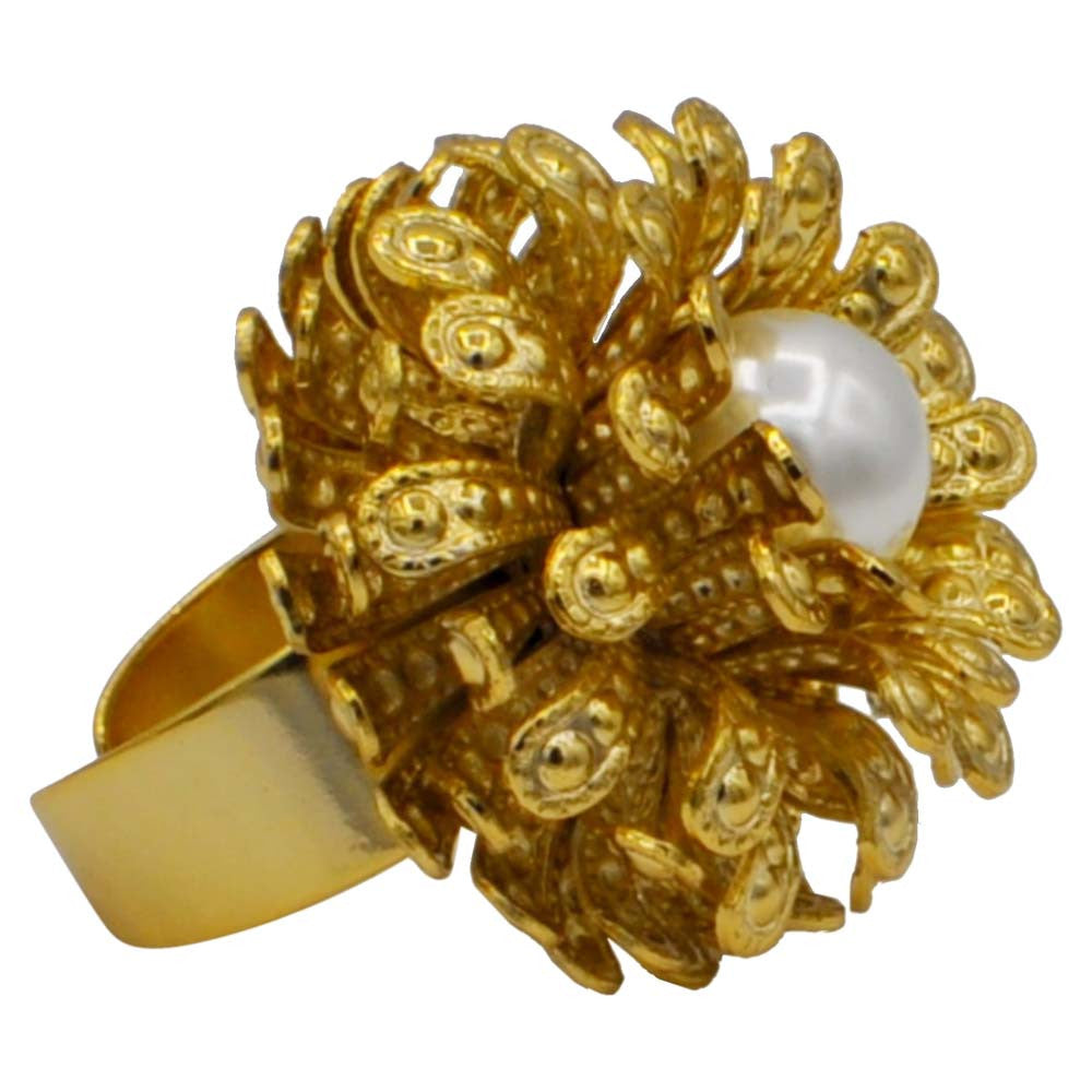 PEARL RING WOMAN PEARL RING GOLD RING 14 CARAT ROSE GOLD VENITIAN RING BOHO JEWEL FLOWER RING ADJUSTABLE - MY LITTLE VENDOME