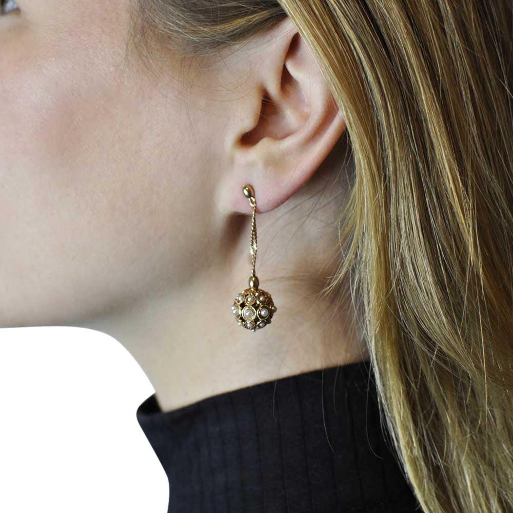 POMPOM & PEARL ART NOUVEAU EARRINGS PEARL EARRINGS POMPOM EARRINGS 14 CARAT VENETIAN ROSE GOLD EARRINGS - MY LITTLE VENDOME