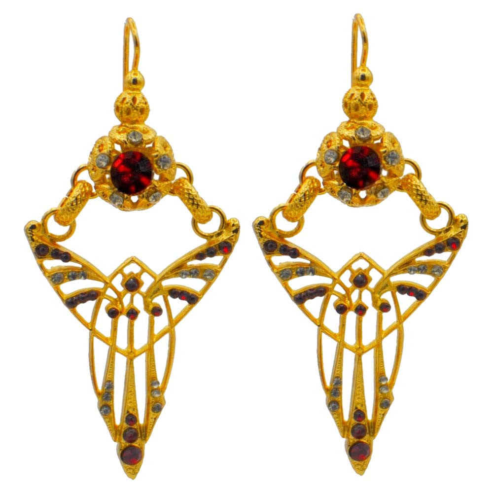 ART NOUVEAU GARNET EARRINGS, 14 KARAT VENETIAN ROSE GOLD EARRINGS, SEMI PRECIOUS STONE - MY LITTLE VENDOME