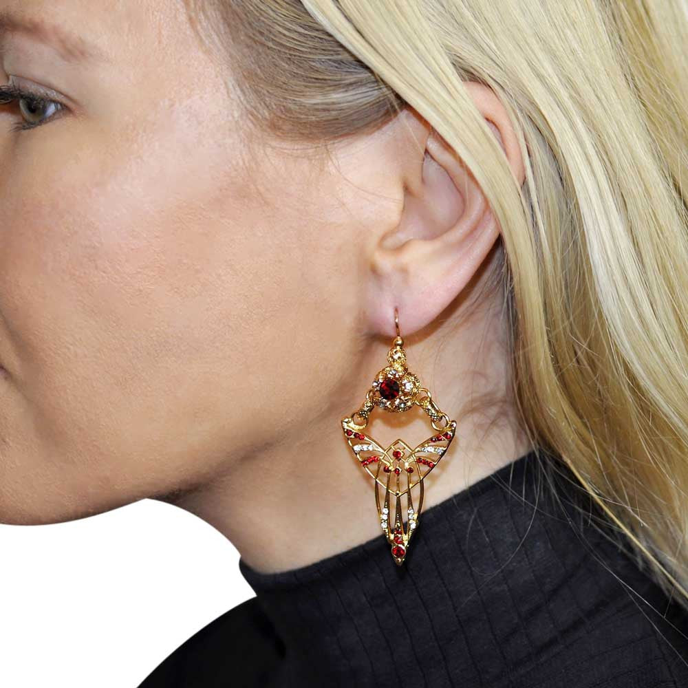 ART NOUVEAU GARNET EARRINGS, 14 KARAT VENETIAN ROSE GOLD EARRINGS, SEMI PRECIOUS STONE - MY LITTLE VENDOME