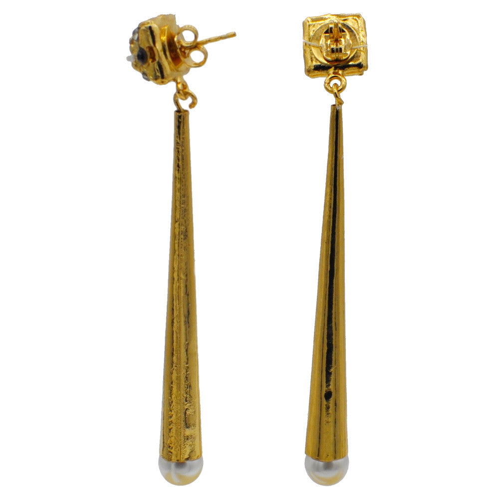 GEOMETRICAL JEWEL DROP DROP EARRINGS, PEARL EARRINGS, 14 KARAT VENETIAN ROSE GOLD EARRINGS - MY LITTLE VENDOME