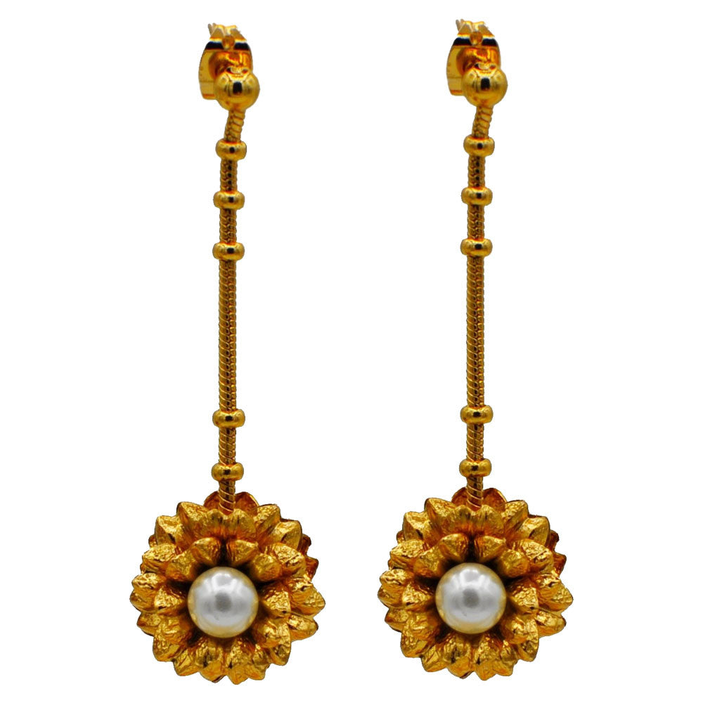 POMPOM EARRINGS, FLOWER, PEARL EARRINGS, 14 KARAT VENETIAN ROSE GOLD PEARL EARRINGS - MY LITTLE VENDOME