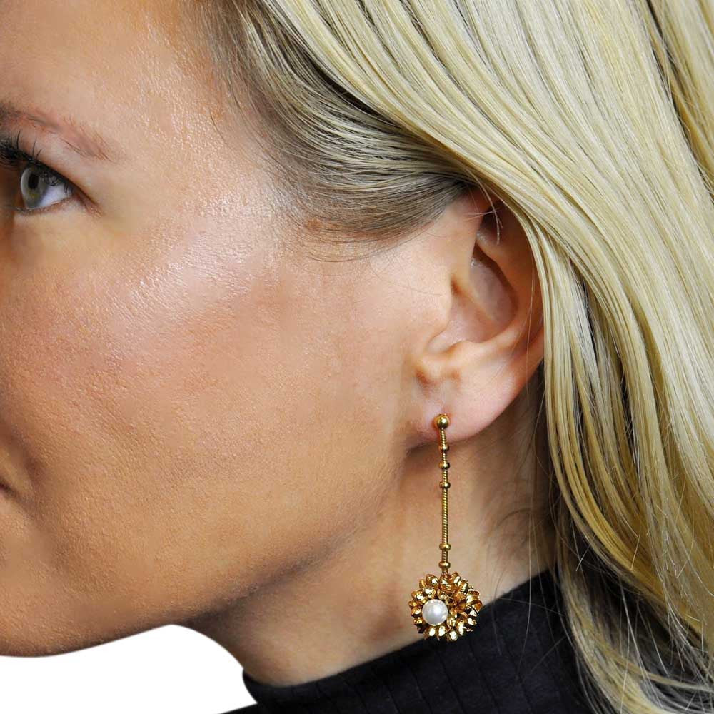 POMPOM EARRINGS, FLOWER, PEARL EARRINGS, 14 KARAT VENETIAN ROSE GOLD PEARL EARRINGS - MY LITTLE VENDOME