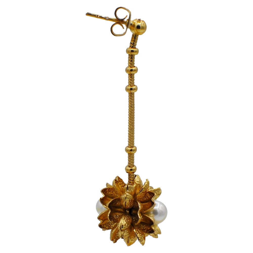 POMPOM EARRINGS, FLOWER, PEARL EARRINGS, 14 KARAT VENETIAN ROSE GOLD PEARL EARRINGS - MY LITTLE VENDOME