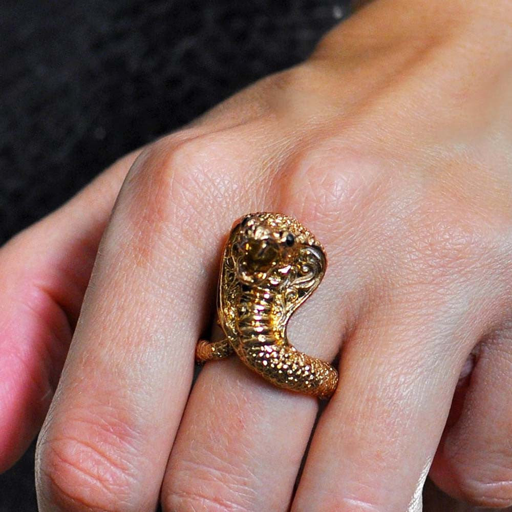 14 CARAT GOLD SNAKE RING SEMI-PRECIOUS STONE RING GOLD RING MEN'S RING WOMEN'S RING ADJUSTABLE RING - MY LITTLE VENDOME