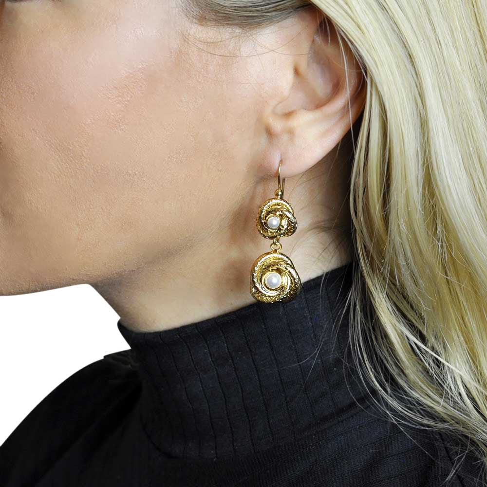 PEARL & FLOWER EARRINGS, PEARL EARRINGS, 14 KARAT VENETIAN ROSE GOLD EARRINGS - MY LITTLE VENDOME