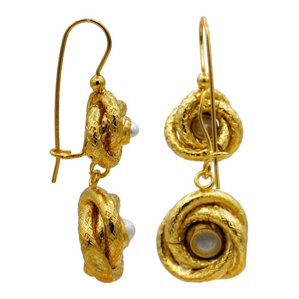 PEARL & FLOWER EARRINGS, PEARL EARRINGS, 14 KARAT VENETIAN ROSE GOLD EARRINGS - MY LITTLE VENDOME