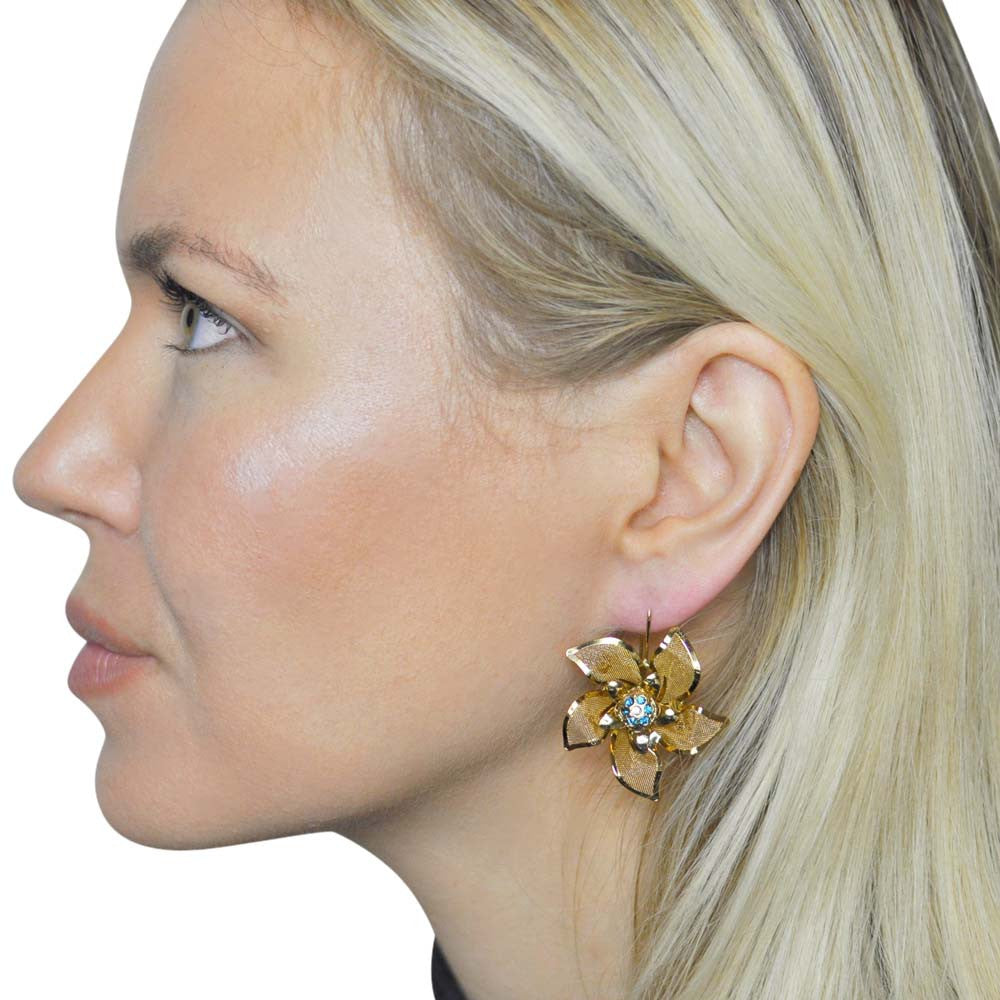 QUARTZ & FLOWER EARRINGS, 14 CARAT VENETIAN ROSE GOLD & SEMI PRECIOUS STONE EARRINGS - MY LITTLE VENDOME