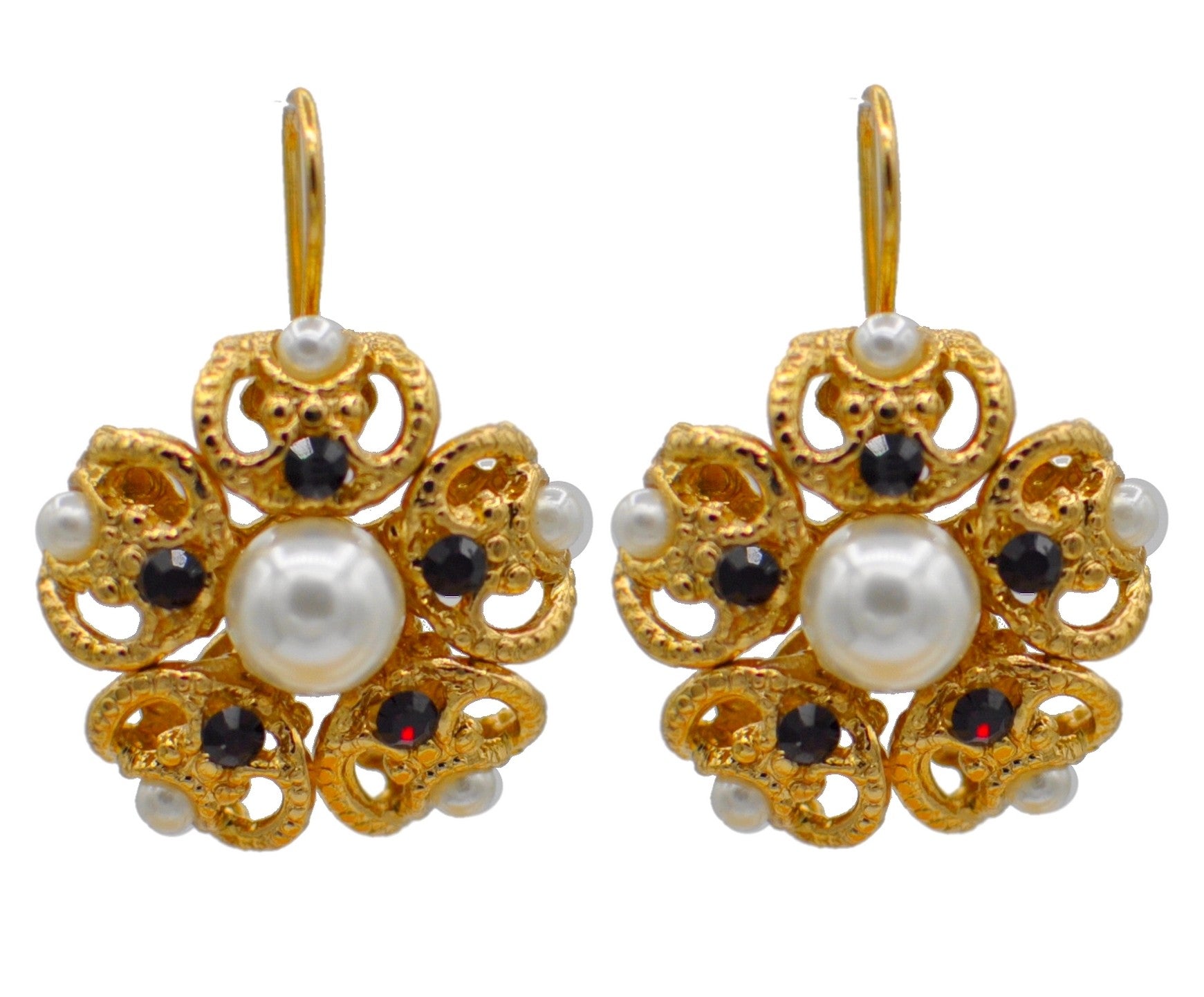 PEARL & FLOWER EARRINGS 14 CARAT VENETIAN ROSE GOLD, SEMI-PRECIOUS STONE & QUARTZ - MY LITTLE VENDOME