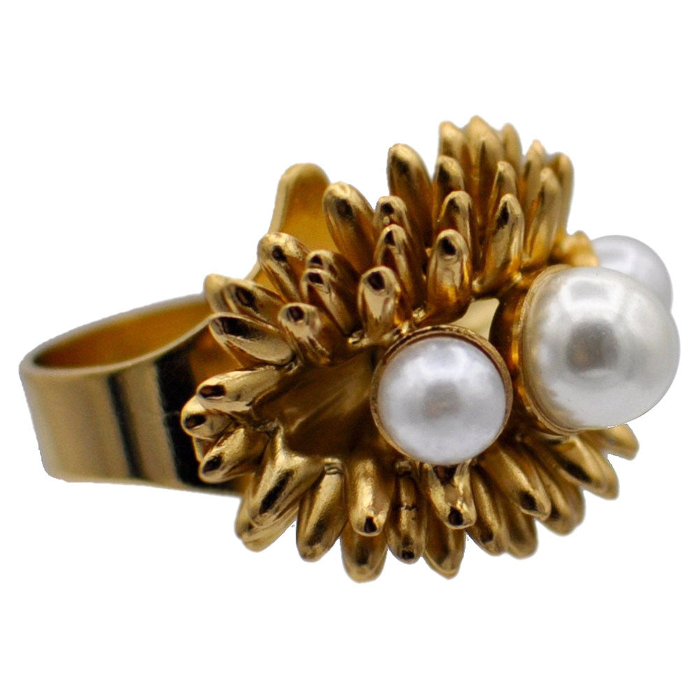 PEARL RING WOMAN PEARL RING, GOLD RING 14 CARATS ROSE GOLD VENITIAN RING BOHO JEWEL FLOWER ADJUSTABLE RING - MY LITTLE VENDOME